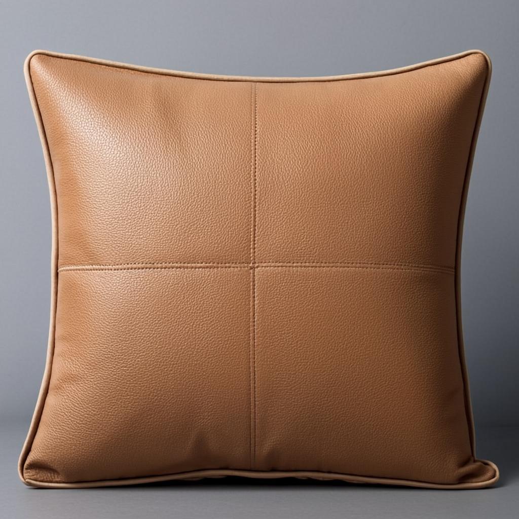 Coussin Cuir Brodé Sable